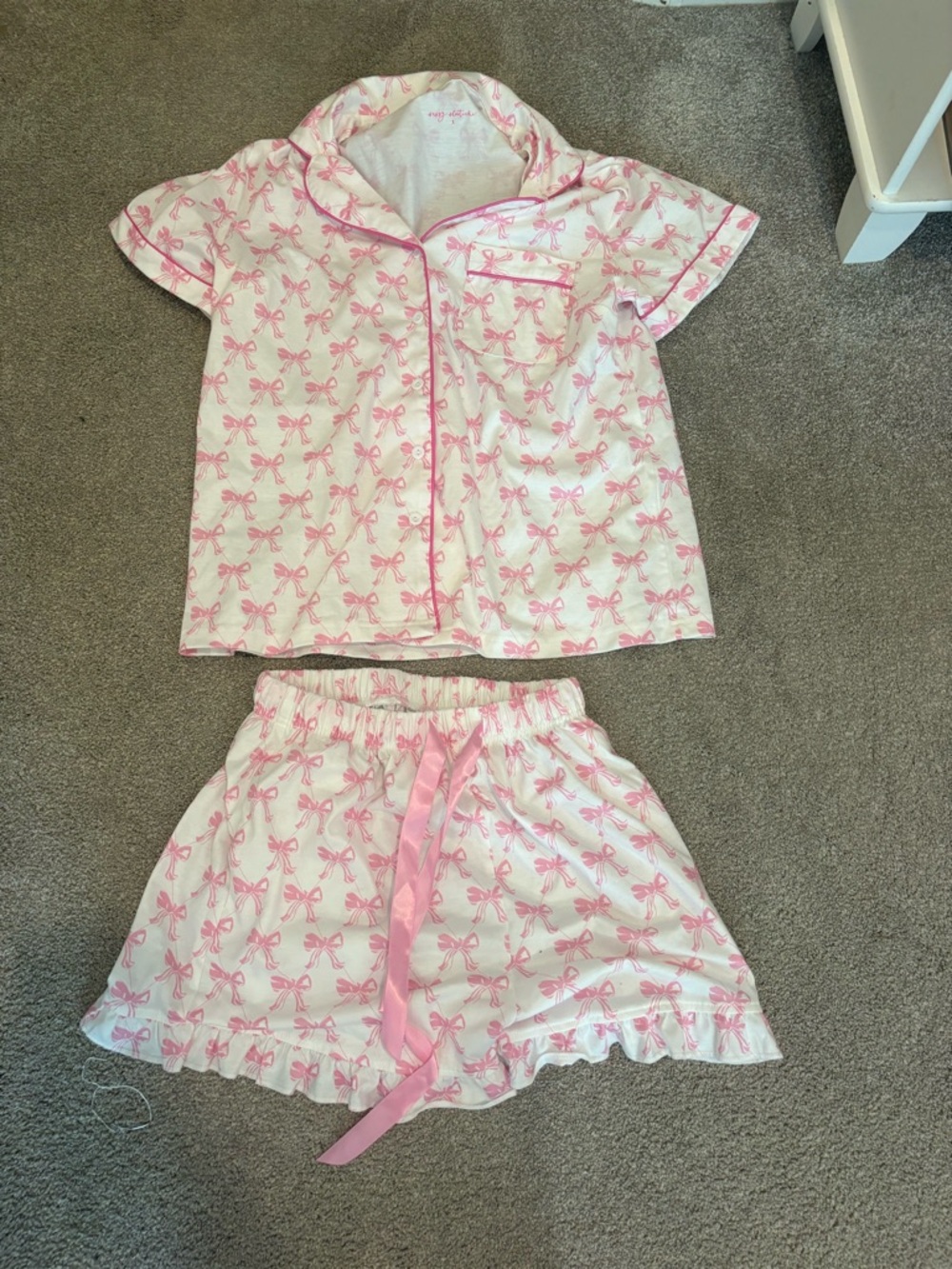 Women’s Pink Bow-Print Cotton Pajama Set